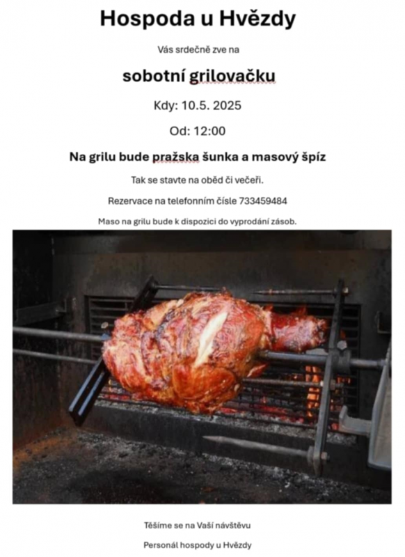 Pozvánka na grilování v obecním hostinci